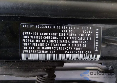 2014 Volkswagen Beetle 2.5L z USA, uszkodzony, nr VIN 3VW5P7ATXEM801927